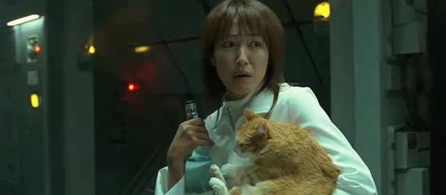 Space Battleship Yamato - Dr. Sado Reiko Takashima holding ginger and white tabby cat