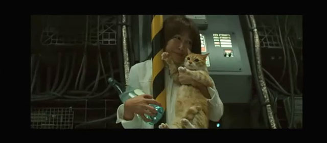 Space Battleship Yamato - Dr. Sado Reiko Takashima hugging ginger and white tabby cat