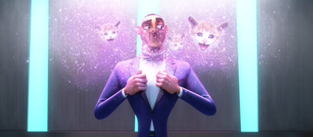 Spies in Disguise - orange and white kittens in glitter cloud around Lance Sterling's head