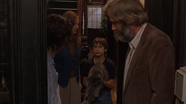 The Squid and the Whale - long-haired gray cat being carried by Frank Owen Kline