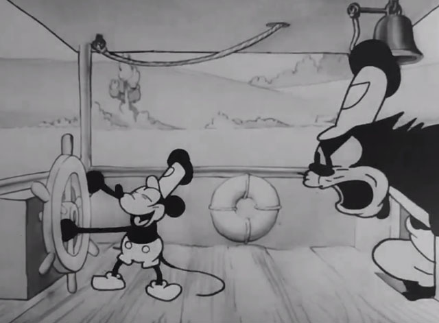 Steamboat Willie - Mickey Mouse caught piloting boat by Captain Pete cat