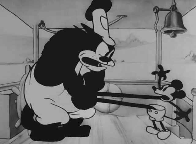 Steamboat Willie - Mickey Mouse having his body stretched by Captain Pete cat