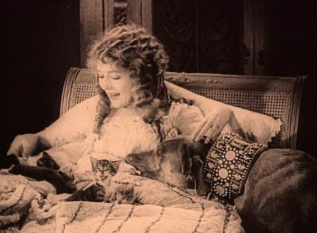 Stella Maris - Mary Pickford with kittens on bed and Teddy dog