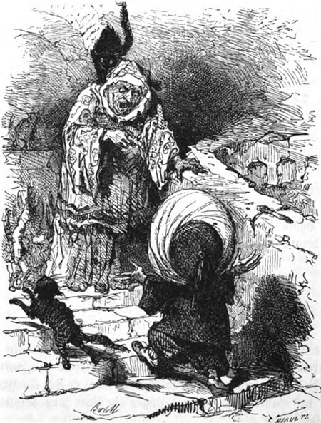 Die Geschichte vom kleinen Muck - The Story of Little Mook - illustration by Bertall of Little Muck with Ahavzi and her cats