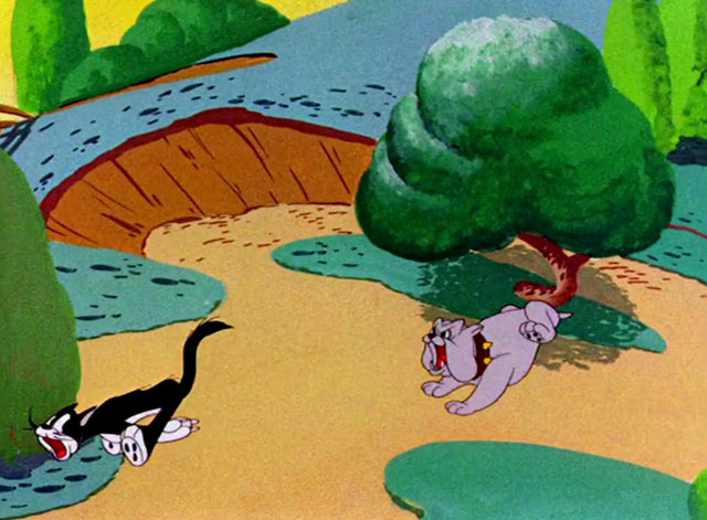 The Stupid Cupid - cartoon black and white cat being chased by bulldog