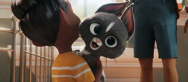 DC League of Super-Pets - black and white kitten being adopted