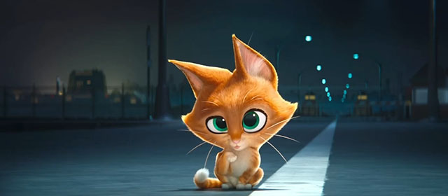 DC League of Super-Pets - cartoon Somali kitten Whiskers sitting in street