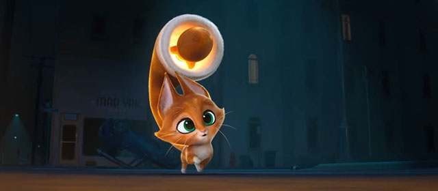 DC League of Super-Pets - cartoon Somali kitten Whiskers skipping with rocket launcher tail