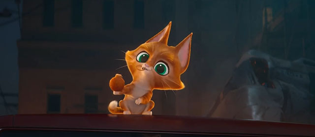 DC League of Super-Pets - cartoon Somali kitten Whiskers pulling pin on hairball hand grenade