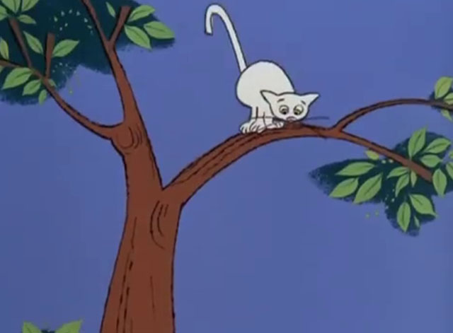 Super Pink - white cartoon cat in tree