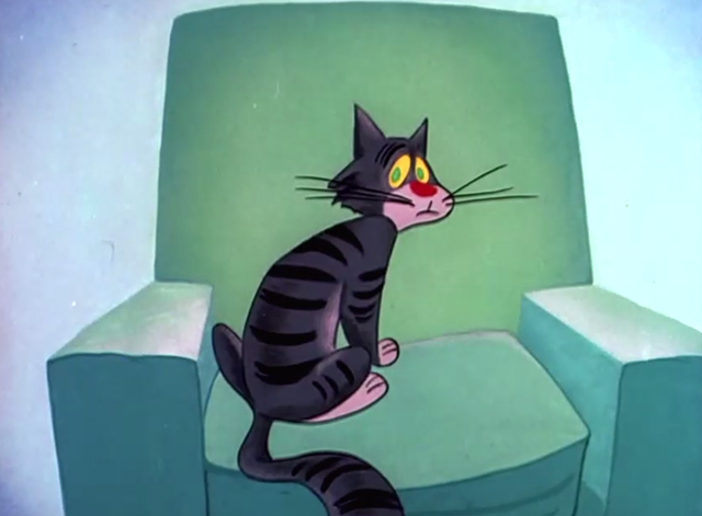 Symphony in Slang - cartoon tabby cat sitting in chair
