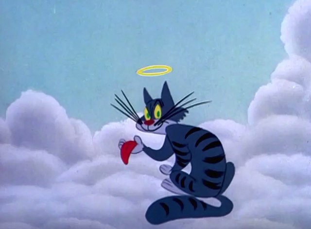 Symphony in Slang - cartoon angel tabby cat sitting on cloud holding tongue