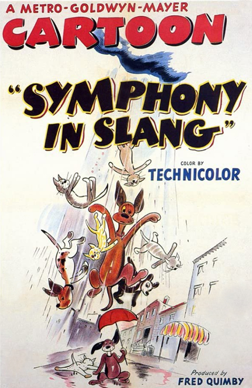 Symphony in Slang - movie poster with raining cartoon cats and dogs