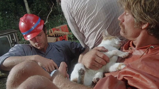 Take This Job and Shove It - Harry David Keith and Ray Tim Thomerson drinking in rotting bathtub with sleeping ginger and white tabby cat