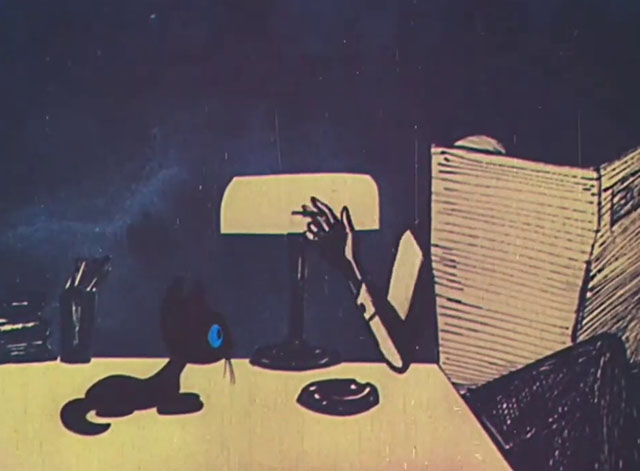Tale of Moonlight - Shazka pro lunnyy svet - cartoon black kitten on table with man reading newspaper