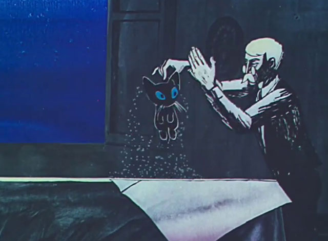 Tale of Moonlight - Shazka pro lunnyy svet - cartoon black kitten with old man brushing off glowing dust