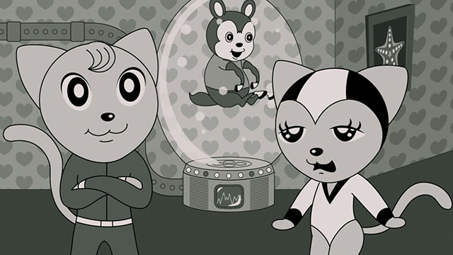 Tamala 2010: A Punk Cat in Space - cartoon cats Tamala and Michaelangelo in art gallery