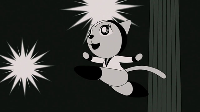 Tamala 2010: A Punk Cat in Space - cartoon cat Tamala leaping from stage