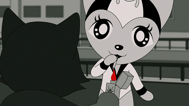 Tamala 2010: A Punk Cat in Space - cartoon cat Tamala getting light for cigarette