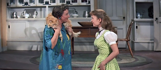 Tammy and the Bachelor - Aunt Renie Mildred Natwick carrying long haired ginger tabby cat Picasso around shoulders with Tammy Debbie Reynolds