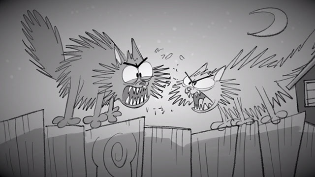That's Love - two cartoon cats fighting on fence
