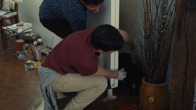 Things to Come - black cat Pandora behind radiator