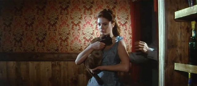 Three Bullets for Ringo - man grabbing for Jane Milla Sannoner holding Siamese cat