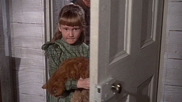 The Three Lives of Thomasina - Mary MacDhui Karen Dotrice carrying limp marmalade tabby cat into her father's office