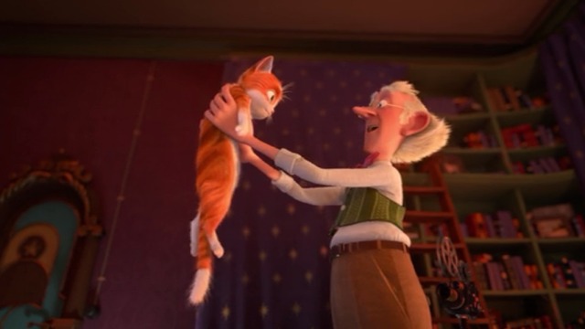 Thunder and the House of Magic - orange kitten Thunder with elderly magician