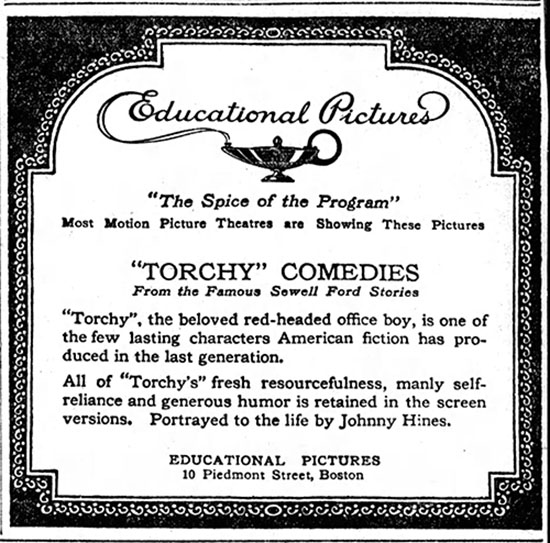 Torchy's Kitty Coup - newspaper advertisement for Educational Pictures silent Torchy comedies