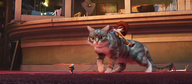 Toy Story 4 - tabby cat Dragon eyeing Giggles