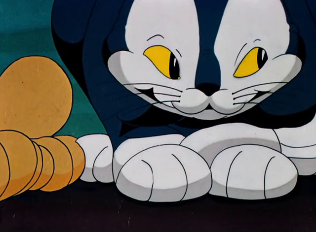 Toy Trouble - cartoon blue and white cat smiling and not sleeping