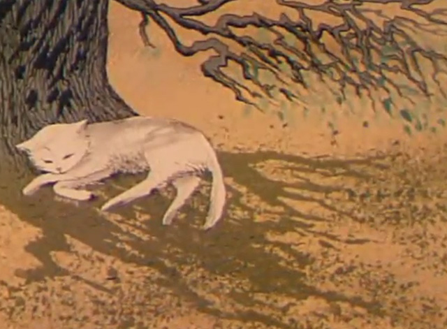 The Tree and the Cat - white cat lying under shade of tree