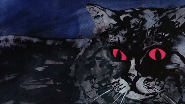 The Uncanny - painting of tabby cat with red eyes