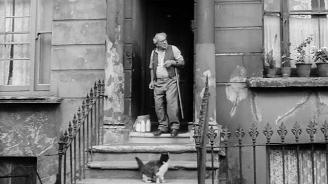 Violent Moment - tuxedo cat on front step of rooming house with Mr. Hendricks Martin Miller