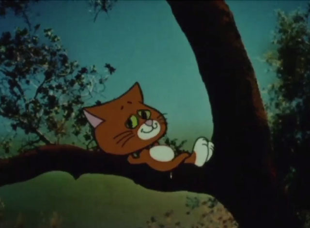 What's the Brightest Star in the Sky? - orange and white cartoon cat Wonder Cat ready to sleep in tree