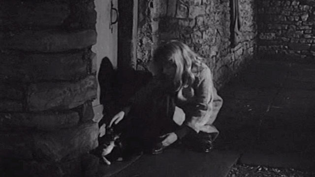 Whistle Down the Wind - Kathy Hayley Mills getting tortoiseshell mama cat from under door