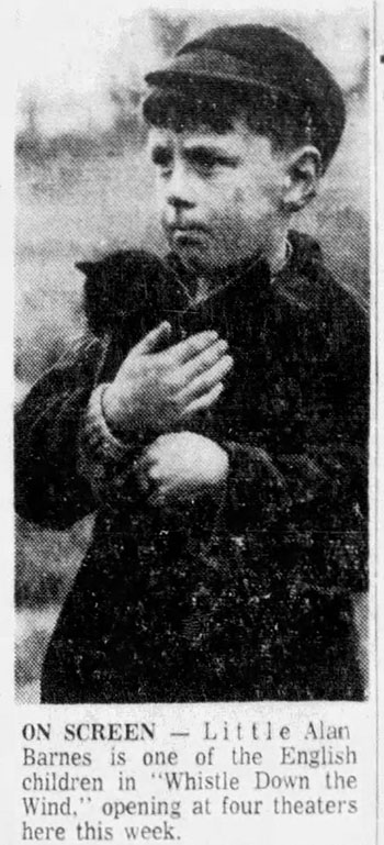 Whistle Down the Wind - Charlie Alan Barnes with kitten in newspaper article