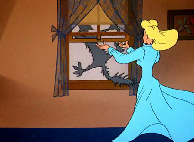 Wild Wife - gray cartoon cat with window slammed down on his tail and housewife Marsha