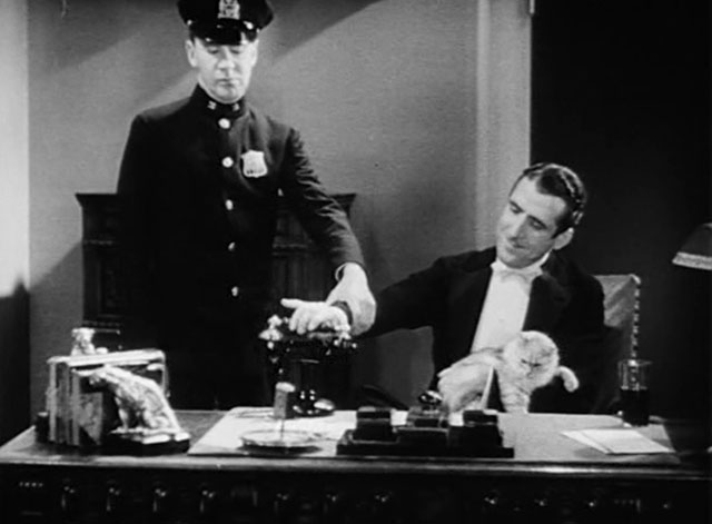 The Woman Racket - Tom Moore and Chris John Miljan with longhair tabby cat on lap