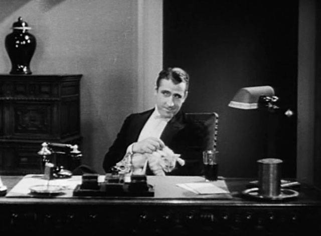 The Woman Racket - Tom Moore and Chris John Miljan with longhair tabby cat on lap