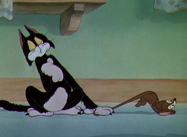 The Worm Turns - black and white cartoon cat chasing mouse