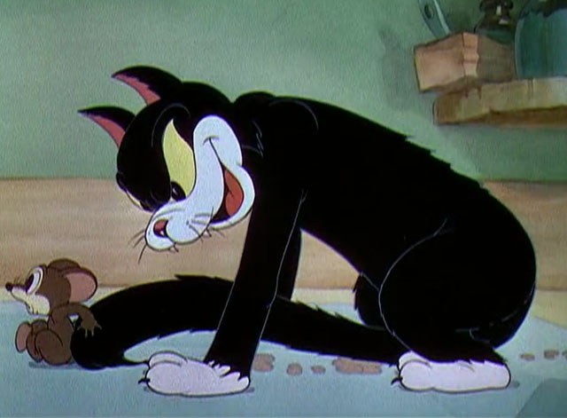 The Worm Turns - black and white cartoon cat chasing mouse