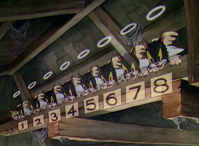 The Worm Turns - eight lives of black and white cartoon cat looking down from shed