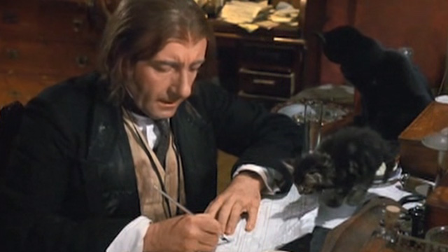 The Wrong Box - Dr. Pratt Peter Sellers signs death certificate with tabby kitten Mervin watching