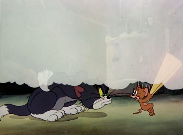 The Yankee Doodle Mouse - Tom cartoon cat looking at mouse Jerry under smoke cloud