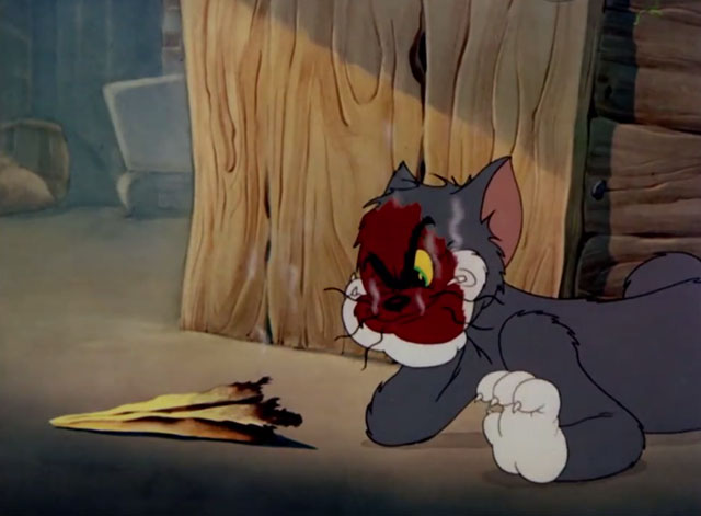 The Yankee Doodle Mouse - Tom cartoon cat with burnt face next to burnt paper airplane