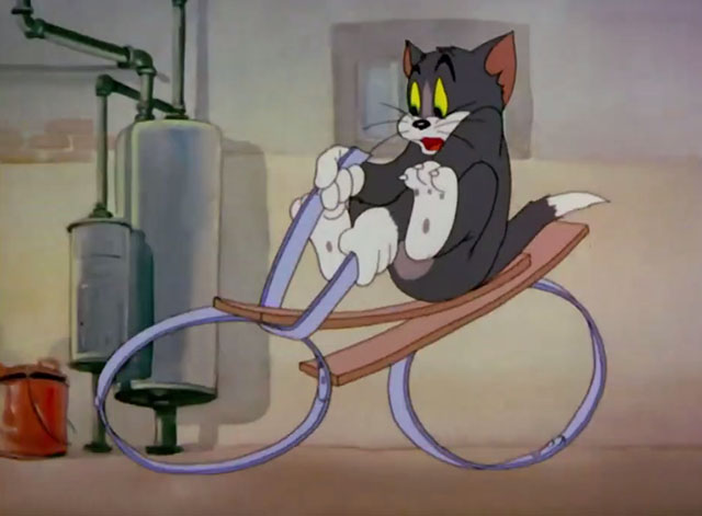 The Yankee Doodle Mouse - Tom cartoon cat on bicycle made from barrel parts