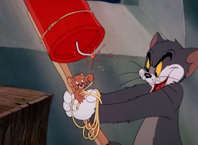 The Yankee Doodle Mouse - Tom cartoon cat trying to tie Jerry mouse to rocket