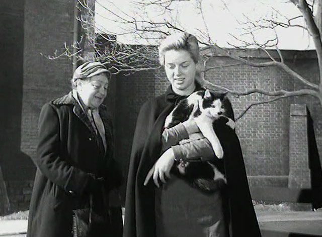 Yield to the Night - Mary Diana Dors carrying tuxedo cat with Miss Bligh Athene Seyler